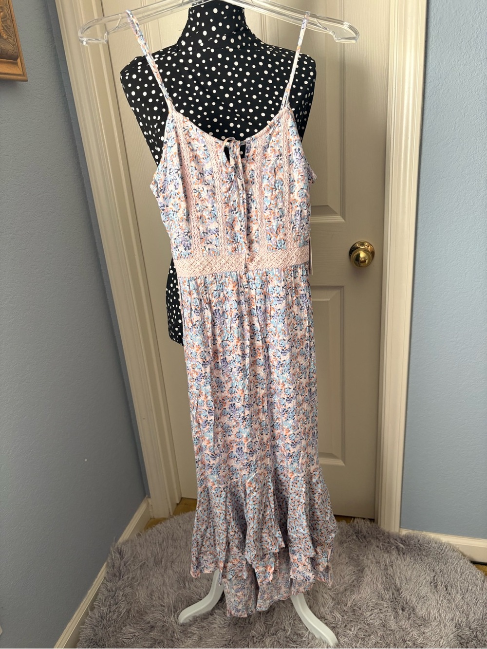 Japna Light Peach Floral Smocked Top with Blue and Orange Accents